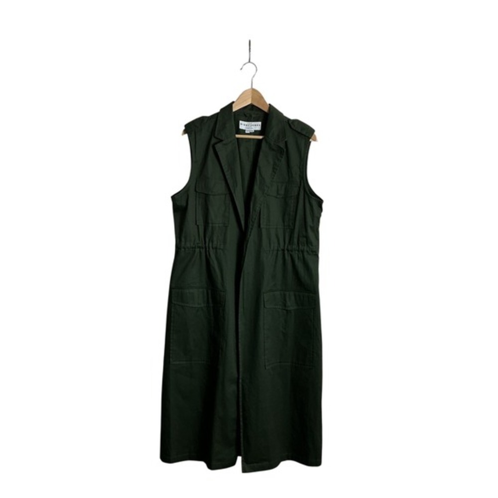 Nikki Jones Montreal Medium Green Sleeveless Trench Coat Cinch Waist Minimalist